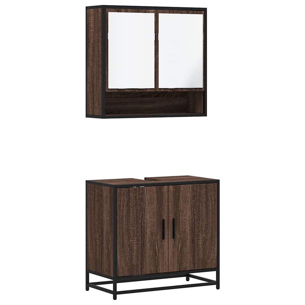 2-delige Badkamermeubelset bewerkt hout bruin eikenkleur is nu te koop bij PeponiXL, paradijselijk wonen!
