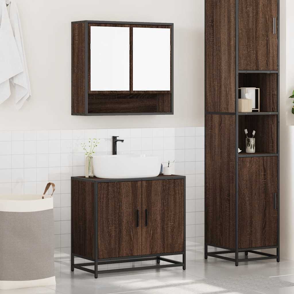 2-delige Badkamermeubelset bewerkt hout bruin eikenkleur is nu te koop bij PeponiXL, paradijselijk wonen!