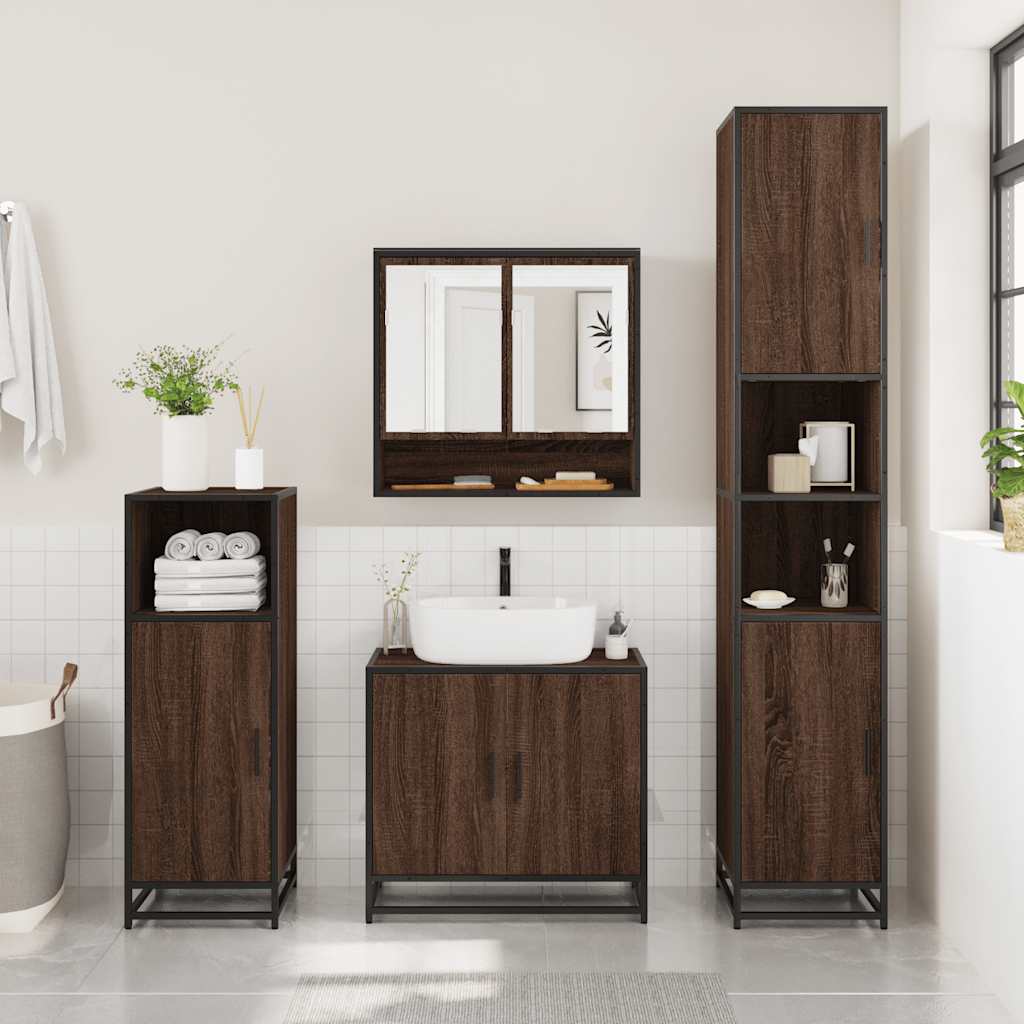 2-delige Badkamermeubelset bewerkt hout bruin eikenkleur is nu te koop bij PeponiXL, paradijselijk wonen!