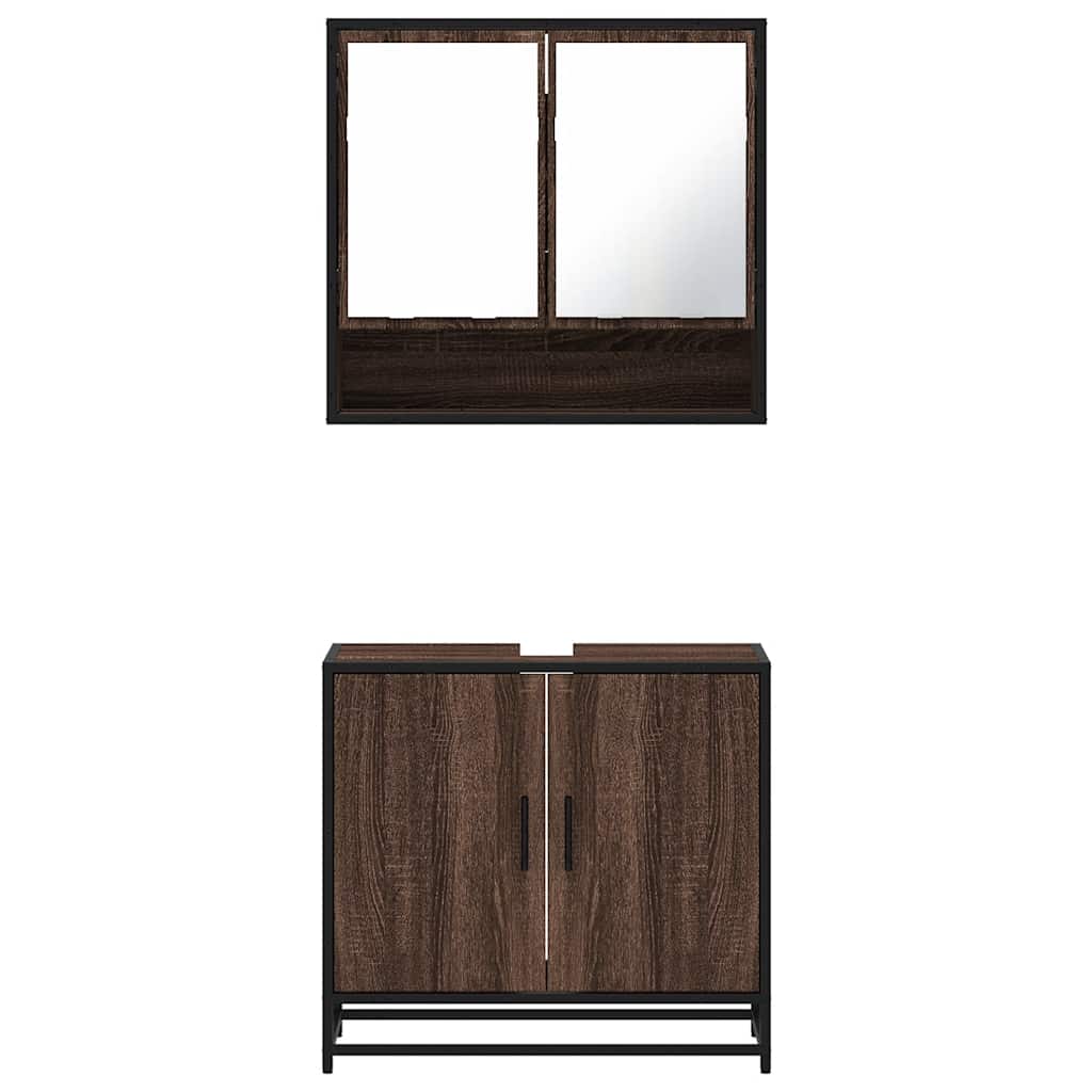 2-delige Badkamermeubelset bewerkt hout bruin eikenkleur is nu te koop bij PeponiXL, paradijselijk wonen!