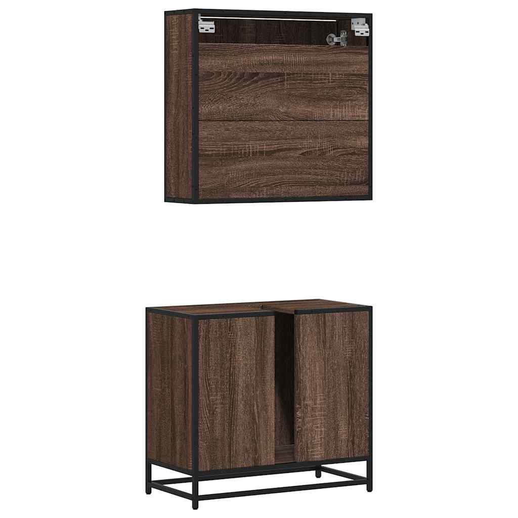 2-delige Badkamermeubelset bewerkt hout bruin eikenkleur is nu te koop bij PeponiXL, paradijselijk wonen!