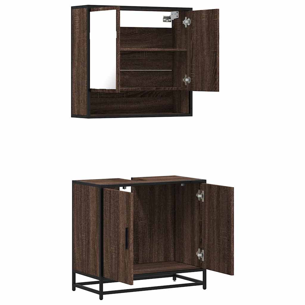 2-delige Badkamermeubelset bewerkt hout bruin eikenkleur is nu te koop bij PeponiXL, paradijselijk wonen!
