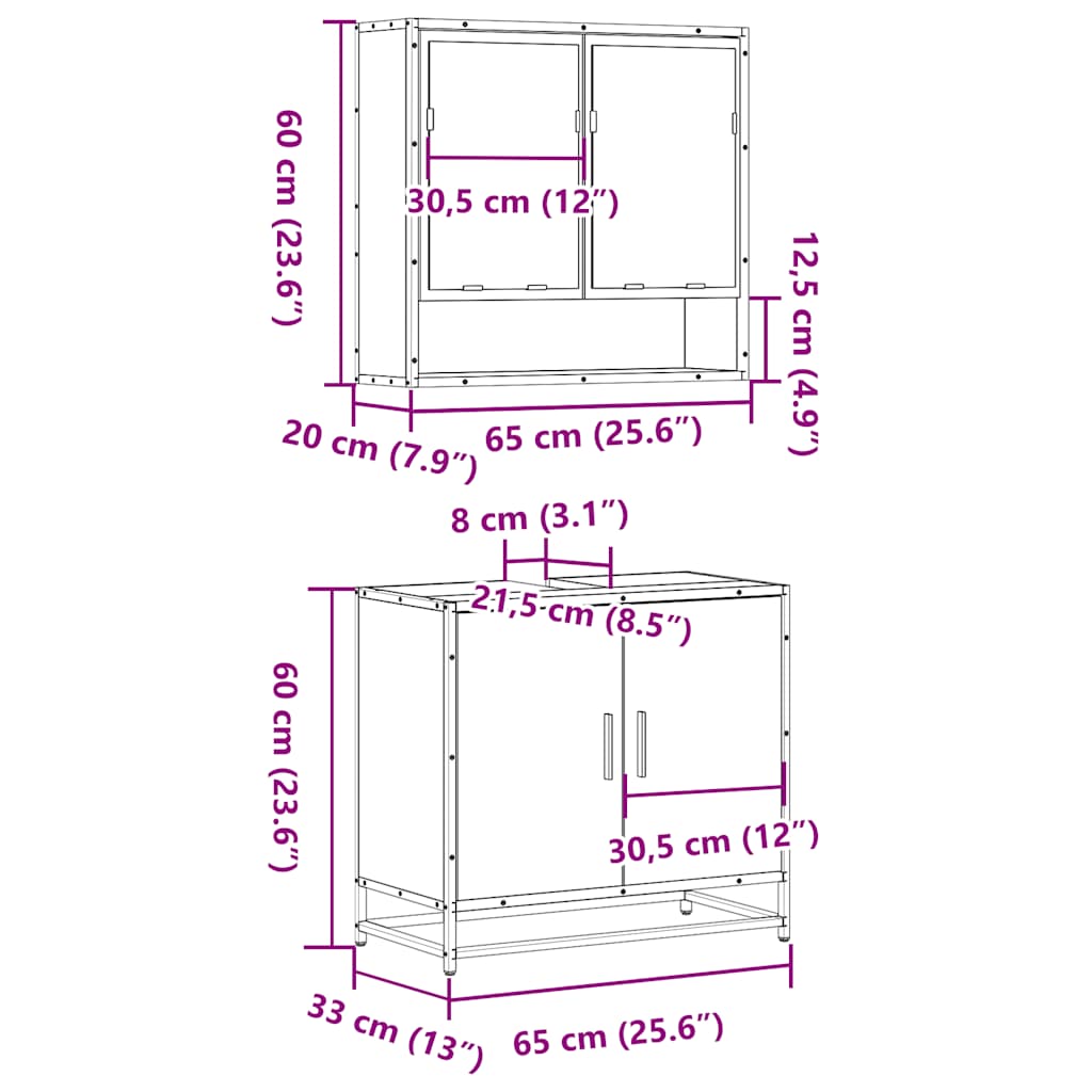 2-delige Badkamermeubelset bewerkt hout bruin eikenkleur is nu te koop bij PeponiXL, paradijselijk wonen!