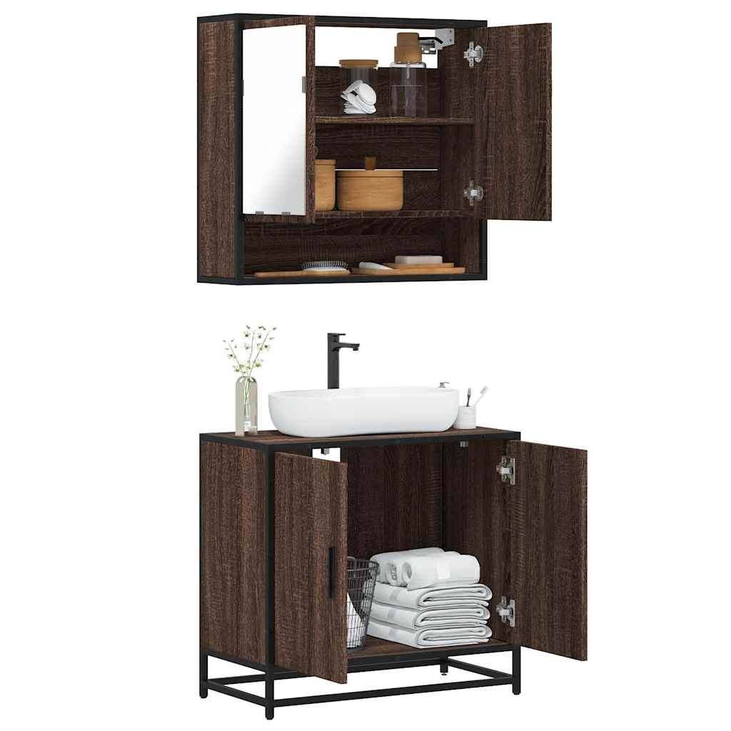 2-delige Badkamermeubelset bewerkt hout bruin eikenkleur is nu te koop bij PeponiXL, paradijselijk wonen!