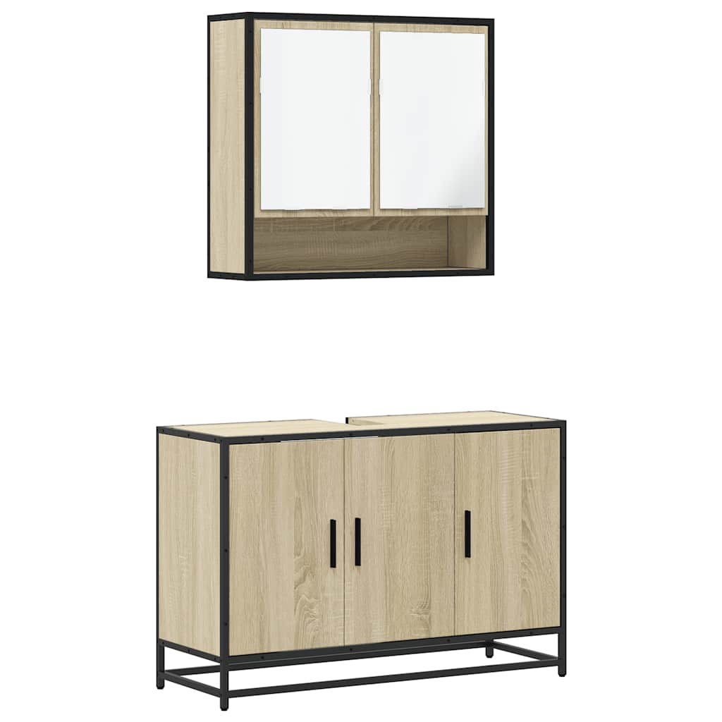 2-delige Badkamermeubelset bewerkt hout sonoma eikenkleurig is nu te koop bij PeponiXL, paradijselijk wonen!