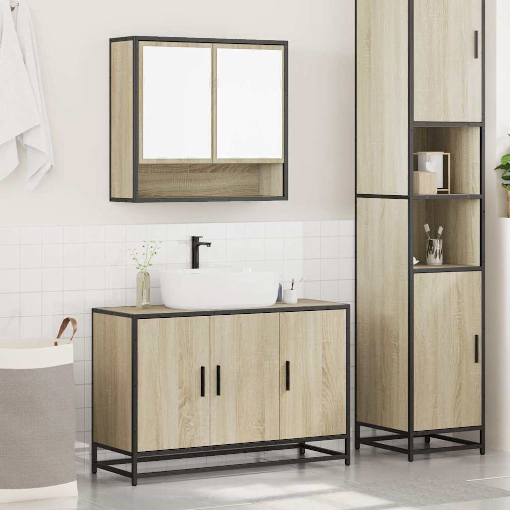 2-delige Badkamermeubelset bewerkt hout sonoma eikenkleurig is nu te koop bij PeponiXL, paradijselijk wonen!