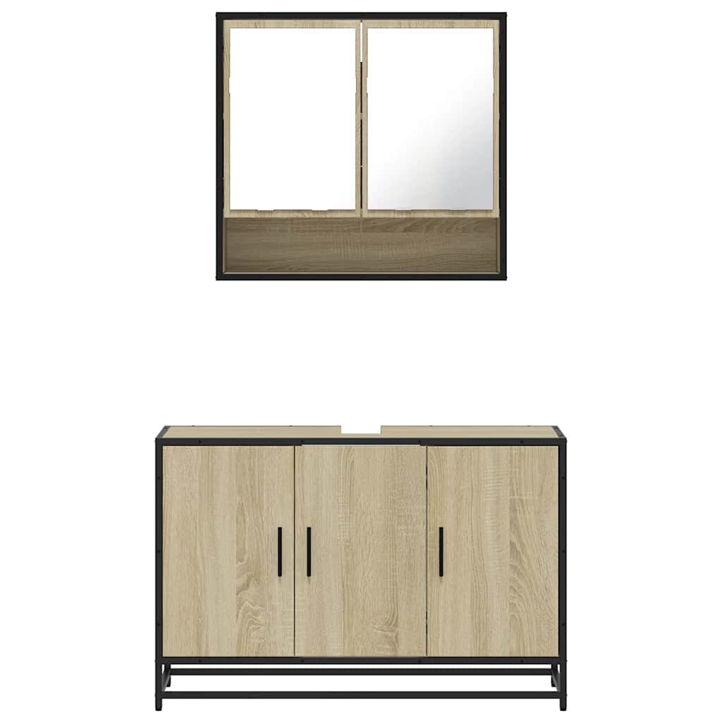 2-delige Badkamermeubelset bewerkt hout sonoma eikenkleurig is nu te koop bij PeponiXL, paradijselijk wonen!