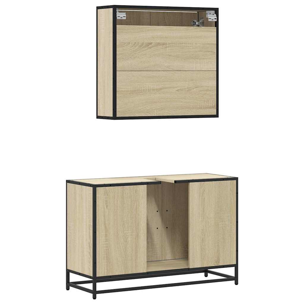 2-delige Badkamermeubelset bewerkt hout sonoma eikenkleurig is nu te koop bij PeponiXL, paradijselijk wonen!