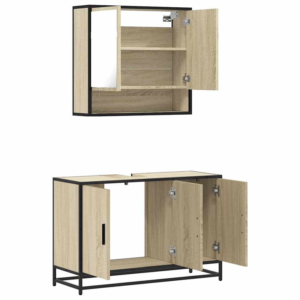 2-delige Badkamermeubelset bewerkt hout sonoma eikenkleurig is nu te koop bij PeponiXL, paradijselijk wonen!