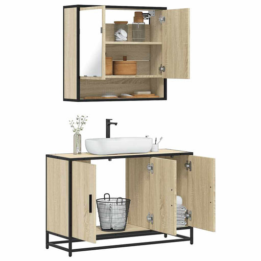 2-delige Badkamermeubelset bewerkt hout sonoma eikenkleurig is nu te koop bij PeponiXL, paradijselijk wonen!