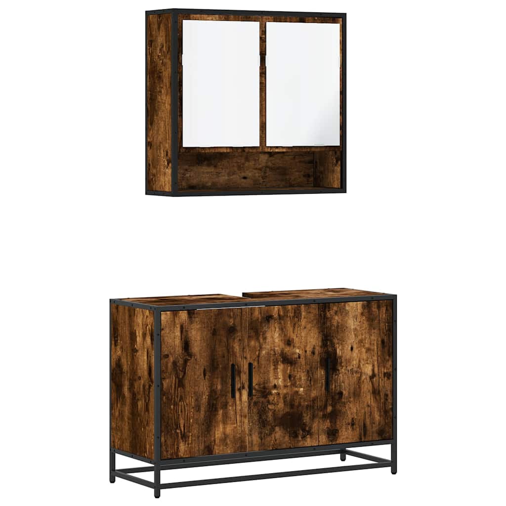 2-delige Badkamermeubelset bewerkt hout gerookt eikenkleurig is nu te koop bij PeponiXL, paradijselijk wonen!