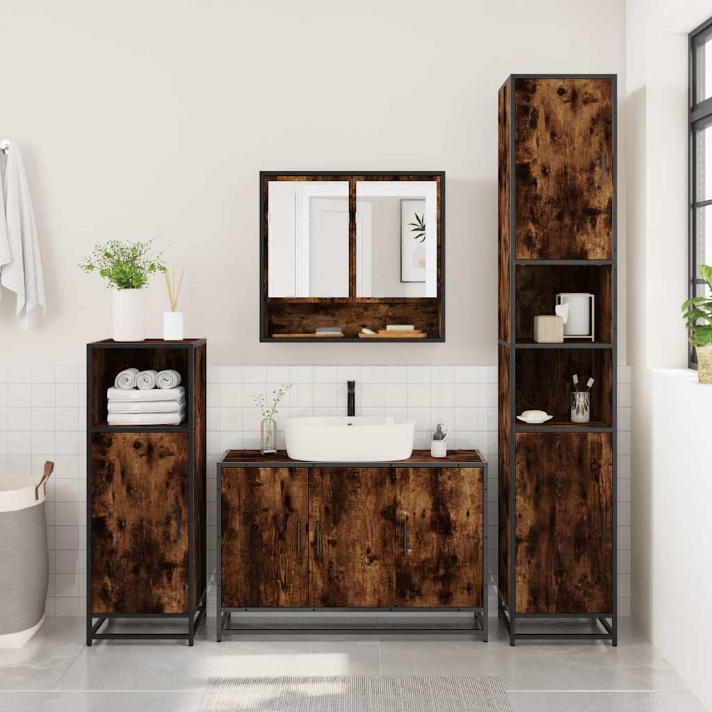 2-delige Badkamermeubelset bewerkt hout gerookt eikenkleurig is nu te koop bij PeponiXL, paradijselijk wonen!