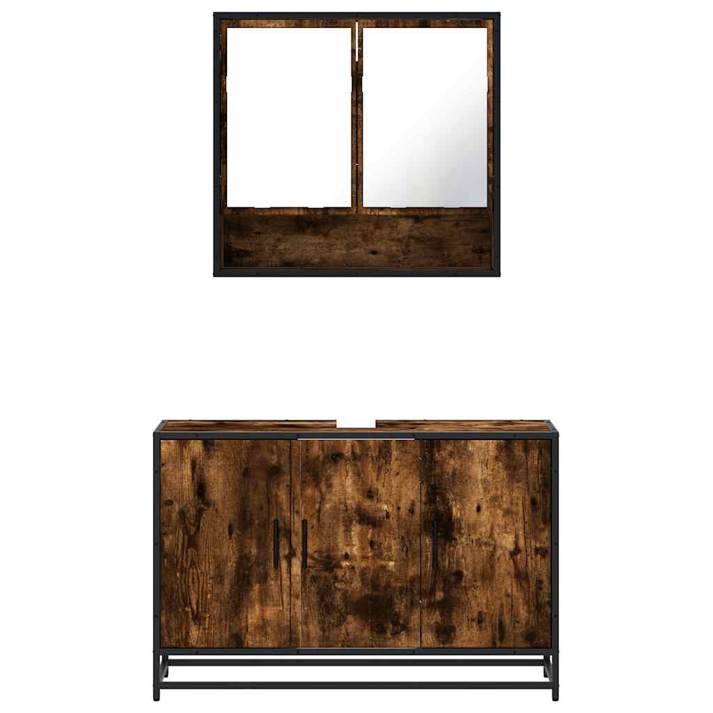 2-delige Badkamermeubelset bewerkt hout gerookt eikenkleurig is nu te koop bij PeponiXL, paradijselijk wonen!