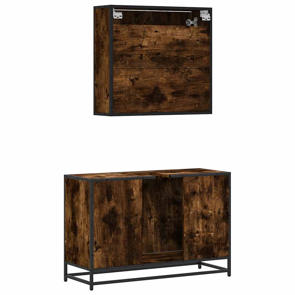 2-delige Badkamermeubelset bewerkt hout gerookt eikenkleurig is nu te koop bij PeponiXL, paradijselijk wonen!