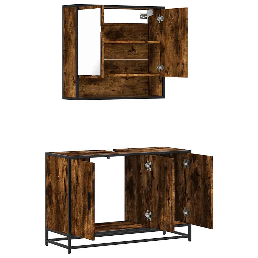 2-delige Badkamermeubelset bewerkt hout gerookt eikenkleurig is nu te koop bij PeponiXL, paradijselijk wonen!