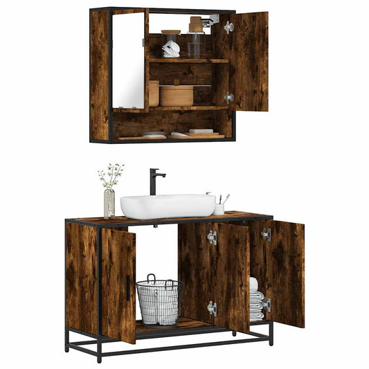 2-delige Badkamermeubelset bewerkt hout gerookt eikenkleurig is nu te koop bij PeponiXL, paradijselijk wonen!