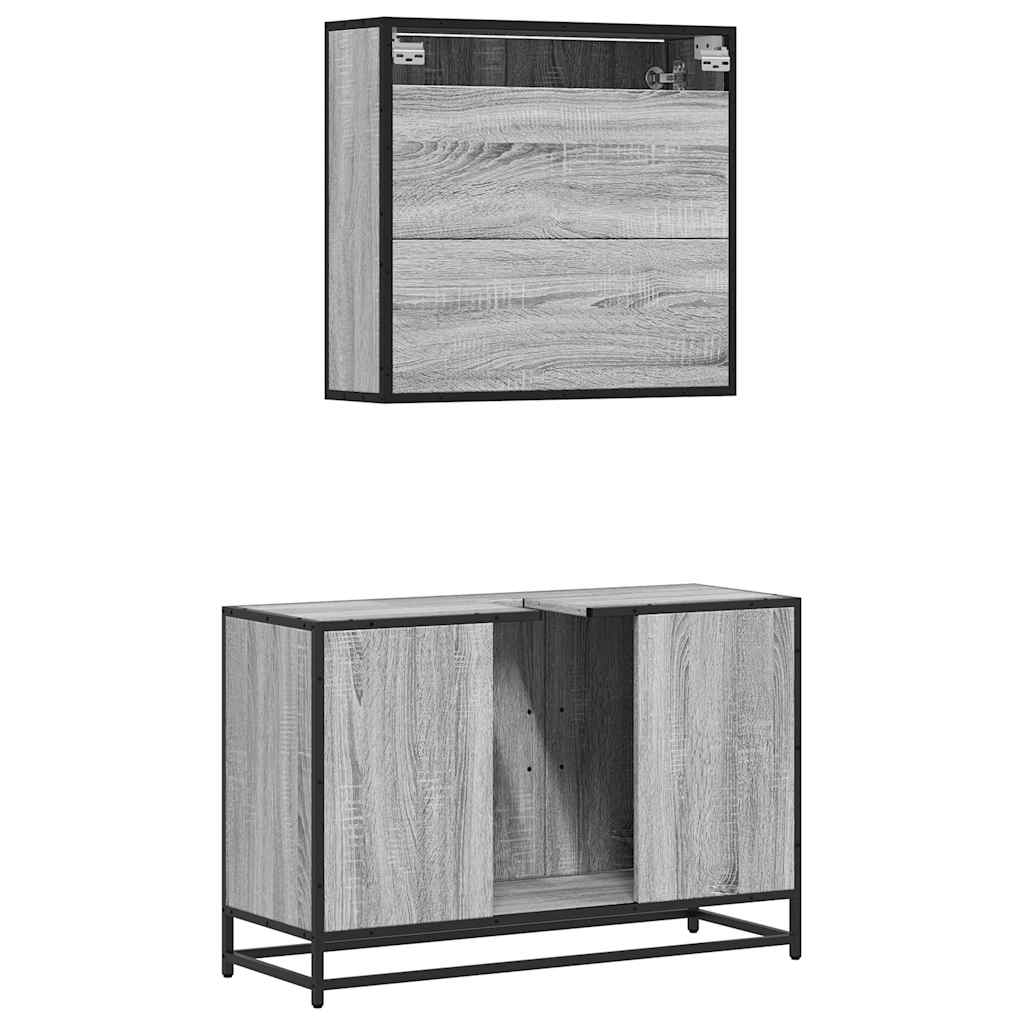 2-delige Badkamermeubelset bewerkt hout grijs sonoma eikenkleur is nu te koop bij PeponiXL, paradijselijk wonen!