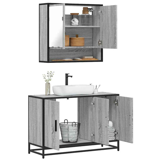 2-delige Badkamermeubelset bewerkt hout grijs sonoma eikenkleur is nu te koop bij PeponiXL, paradijselijk wonen!