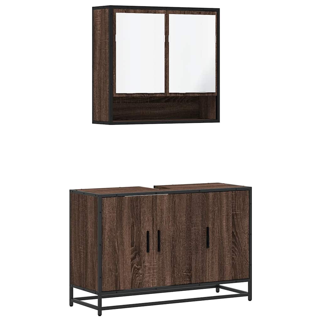 2-delige Badkamermeubelset bewerkt hout bruin eikenkleur is nu te koop bij PeponiXL, paradijselijk wonen!