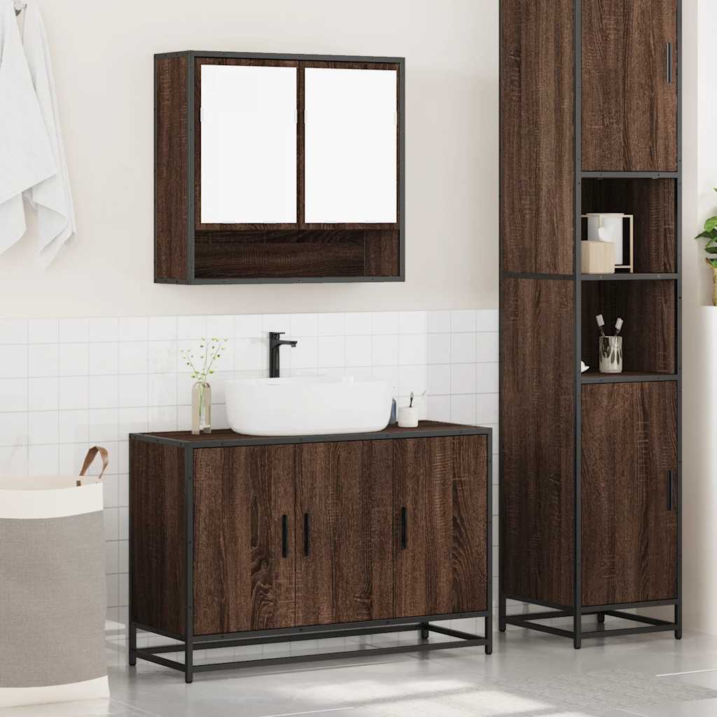 2-delige Badkamermeubelset bewerkt hout bruin eikenkleur is nu te koop bij PeponiXL, paradijselijk wonen!
