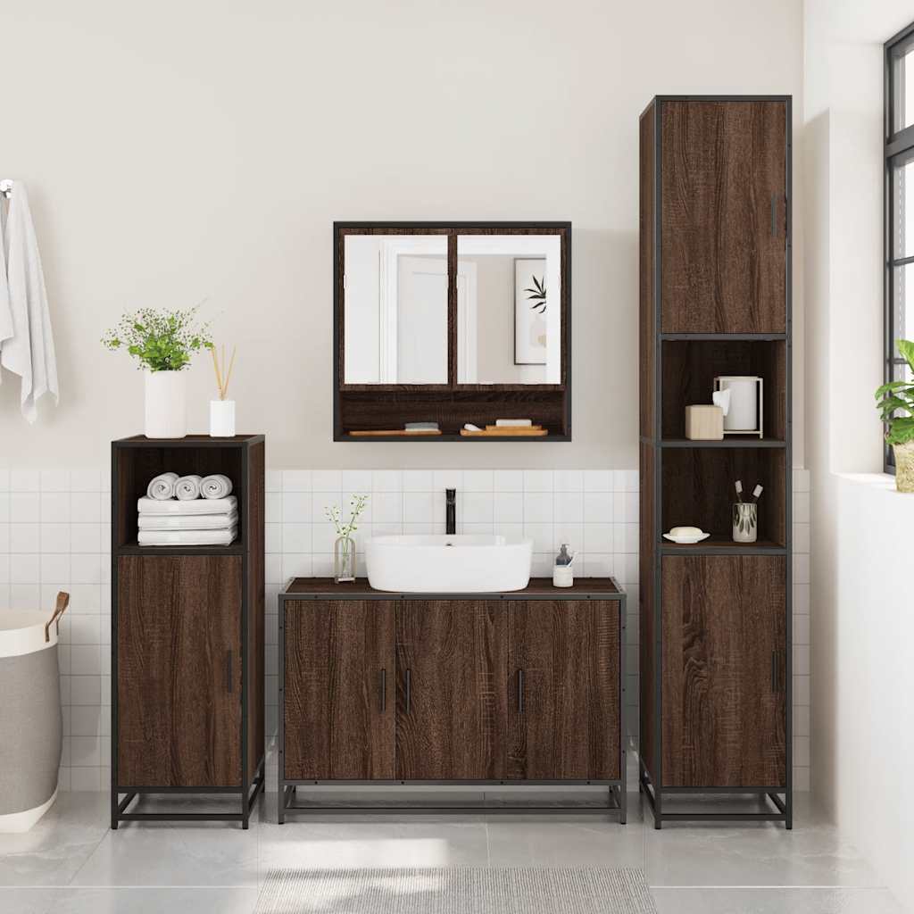 2-delige Badkamermeubelset bewerkt hout bruin eikenkleur is nu te koop bij PeponiXL, paradijselijk wonen!