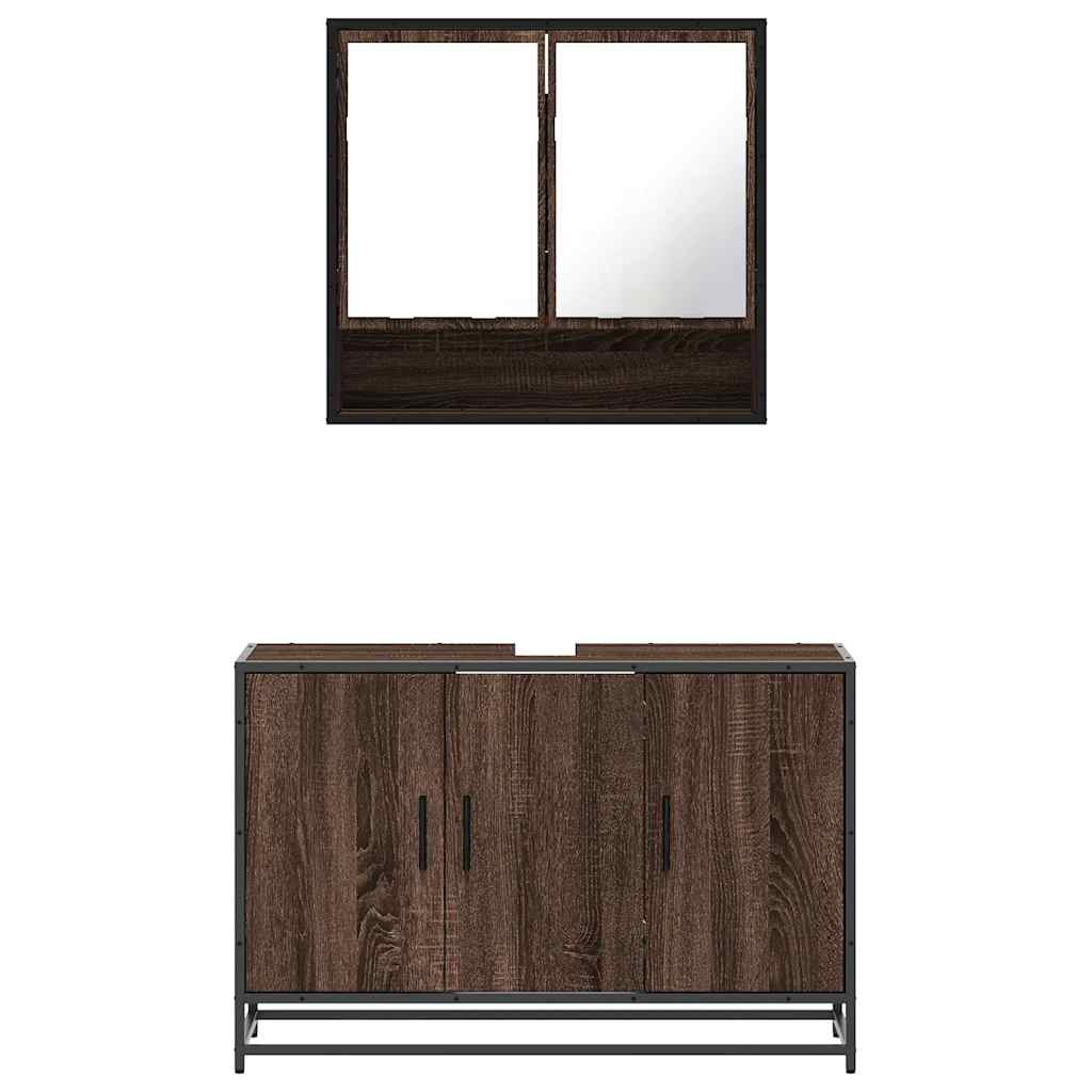 2-delige Badkamermeubelset bewerkt hout bruin eikenkleur is nu te koop bij PeponiXL, paradijselijk wonen!