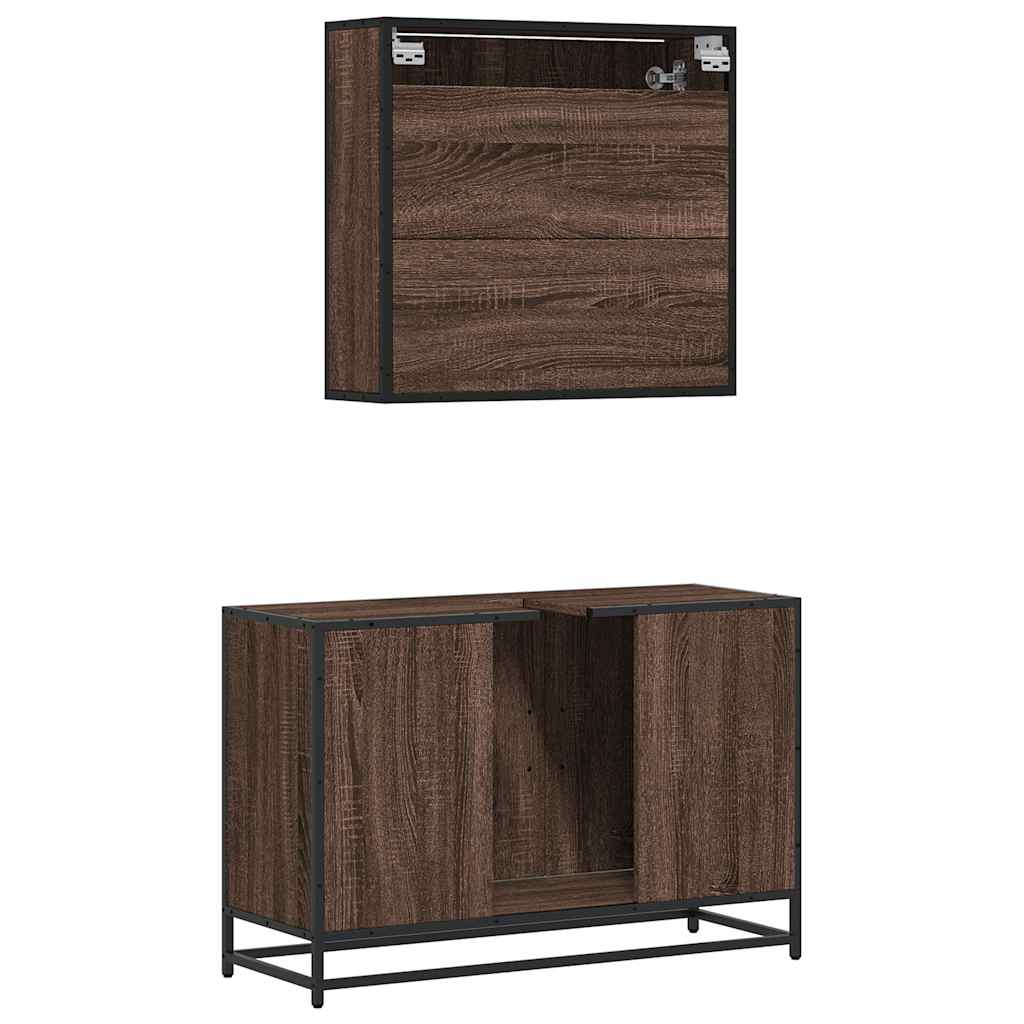 2-delige Badkamermeubelset bewerkt hout bruin eikenkleur is nu te koop bij PeponiXL, paradijselijk wonen!