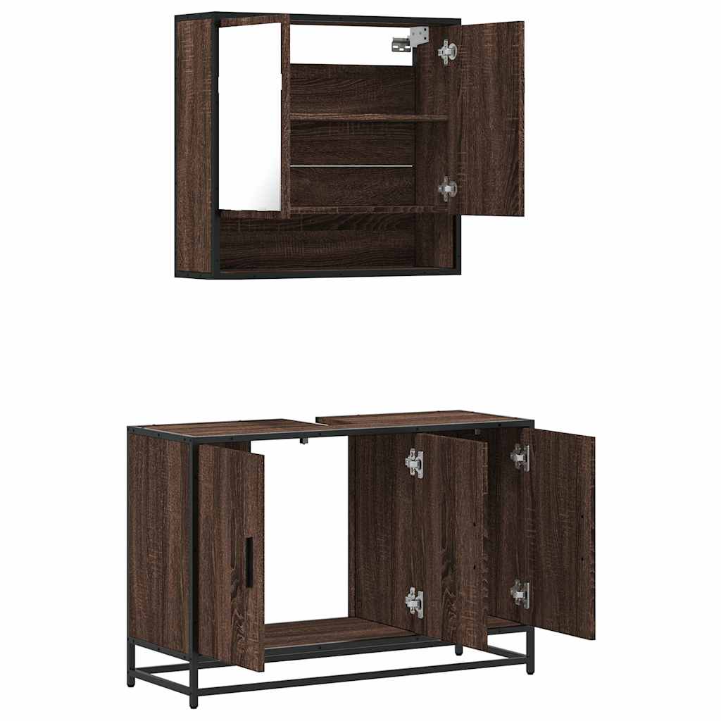 2-delige Badkamermeubelset bewerkt hout bruin eikenkleur is nu te koop bij PeponiXL, paradijselijk wonen!
