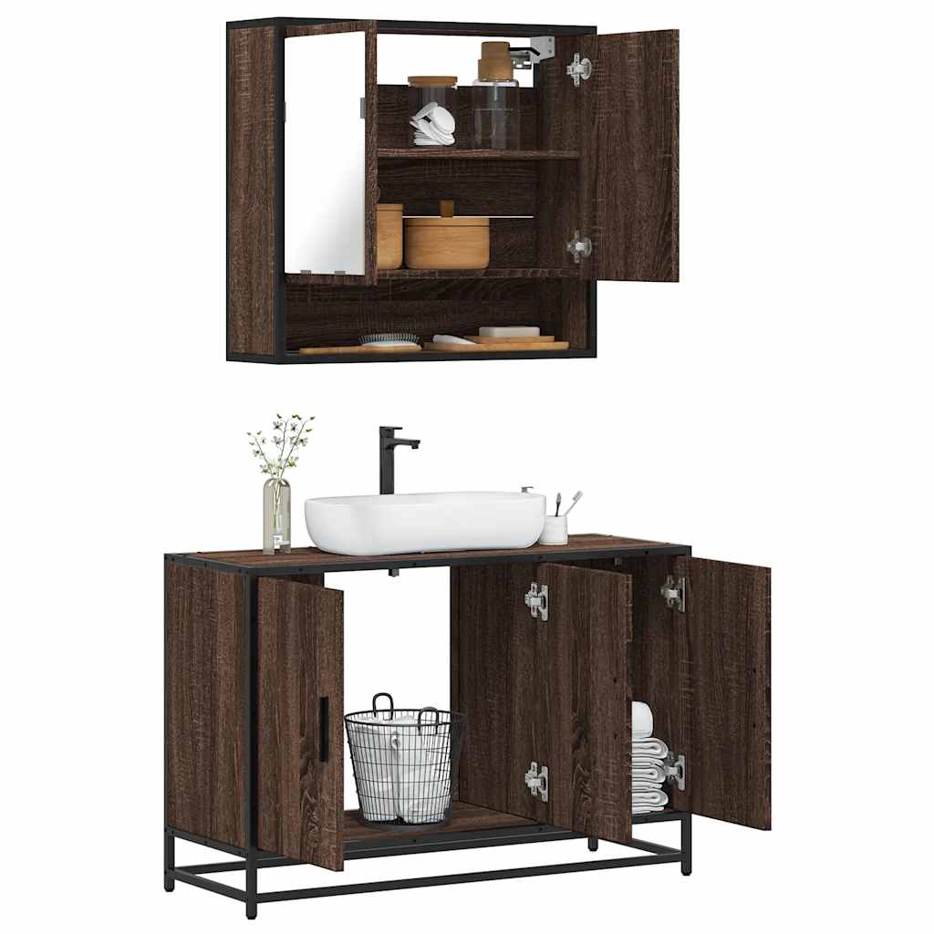 2-delige Badkamermeubelset bewerkt hout bruin eikenkleur is nu te koop bij PeponiXL, paradijselijk wonen!