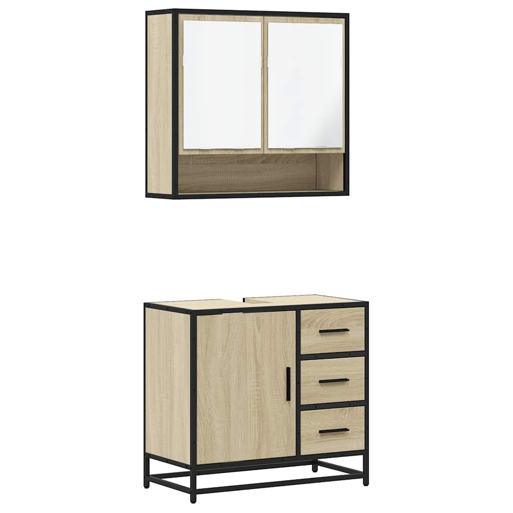 2-delige Badkamermeubelset bewerkt hout sonoma eikenkleurig is nu te koop bij PeponiXL, paradijselijk wonen!