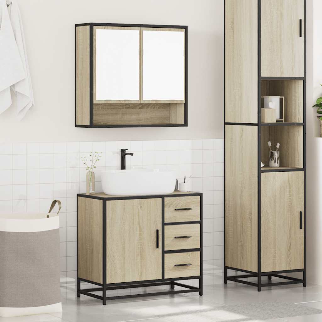 2-delige Badkamermeubelset bewerkt hout sonoma eikenkleurig is nu te koop bij PeponiXL, paradijselijk wonen!