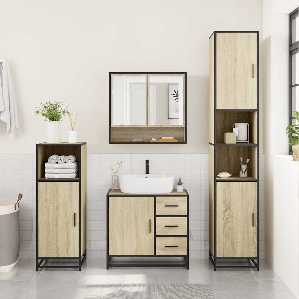 2-delige Badkamermeubelset bewerkt hout sonoma eikenkleurig is nu te koop bij PeponiXL, paradijselijk wonen!