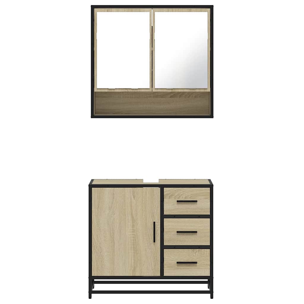 2-delige Badkamermeubelset bewerkt hout sonoma eikenkleurig is nu te koop bij PeponiXL, paradijselijk wonen!