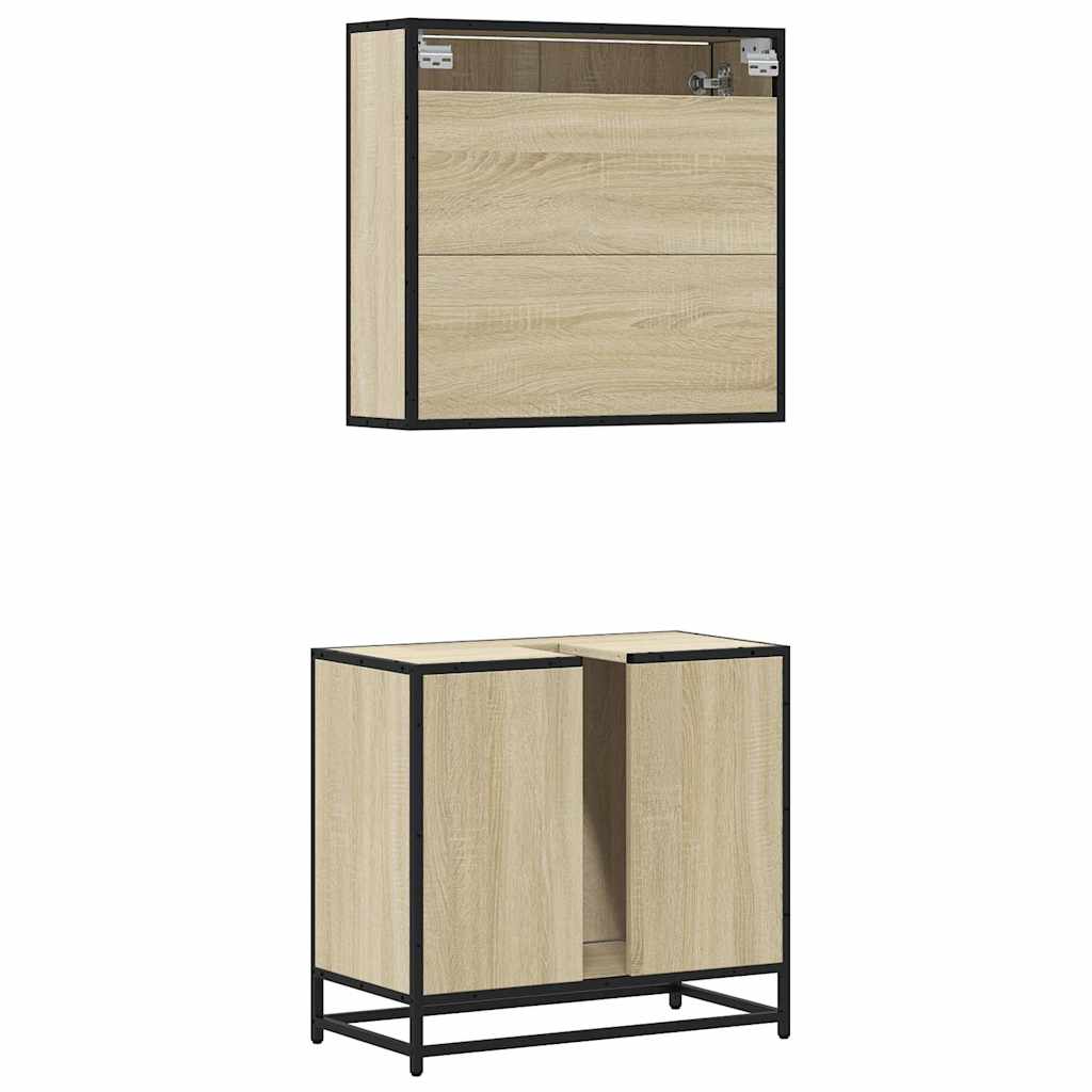 2-delige Badkamermeubelset bewerkt hout sonoma eikenkleurig is nu te koop bij PeponiXL, paradijselijk wonen!