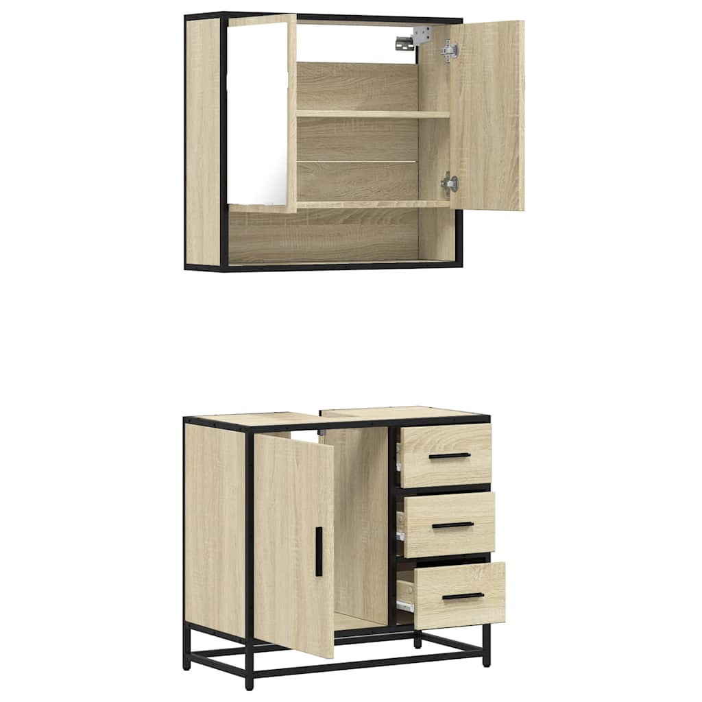 2-delige Badkamermeubelset bewerkt hout sonoma eikenkleurig is nu te koop bij PeponiXL, paradijselijk wonen!