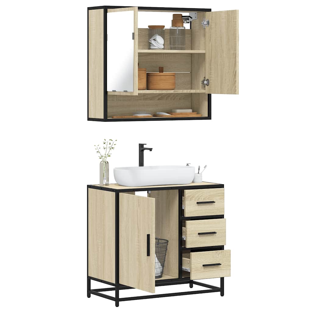 2-delige Badkamermeubelset bewerkt hout sonoma eikenkleurig is nu te koop bij PeponiXL, paradijselijk wonen!