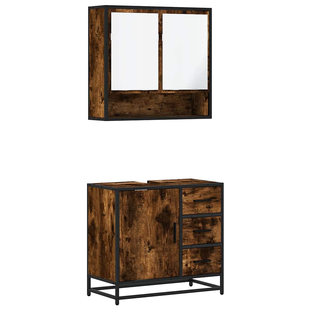2-delige Badkamermeubelset bewerkt hout gerookt eikenkleurig is nu te koop bij PeponiXL, paradijselijk wonen!