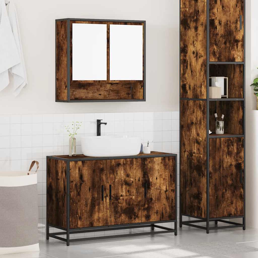 2-delige Badkamermeubelset bewerkt hout gerookt eikenkleurig is nu te koop bij PeponiXL, paradijselijk wonen!