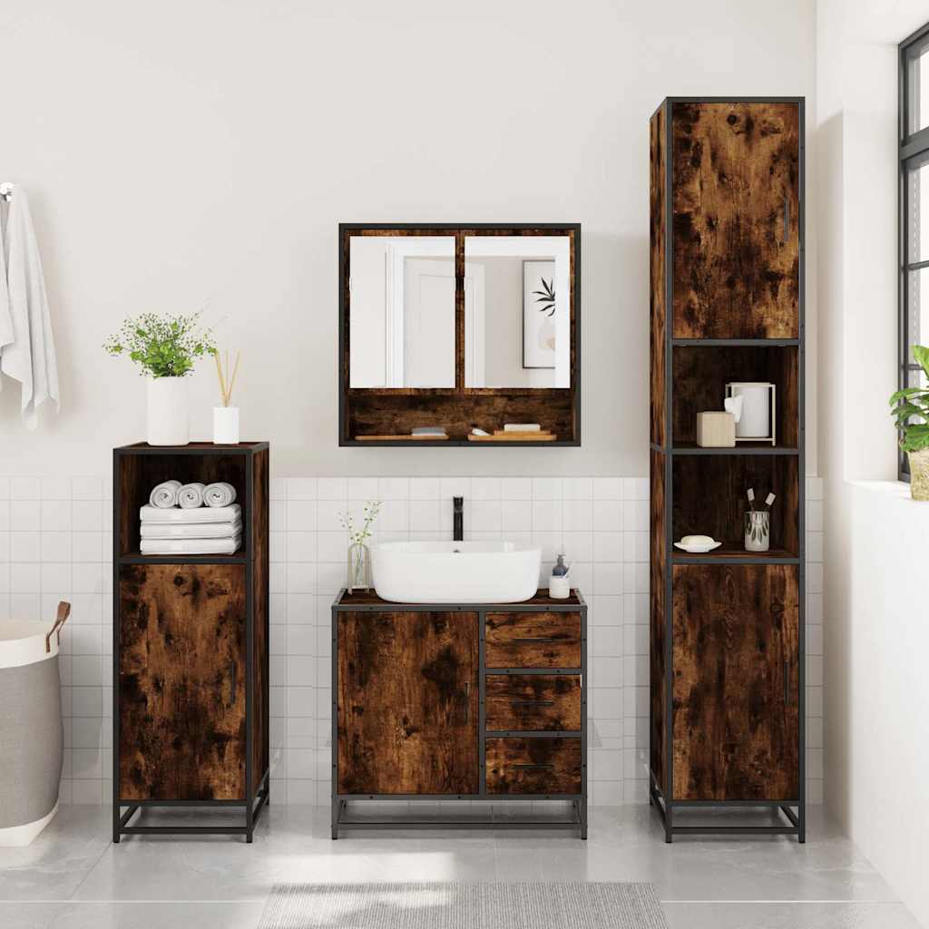 2-delige Badkamermeubelset bewerkt hout gerookt eikenkleurig is nu te koop bij PeponiXL, paradijselijk wonen!