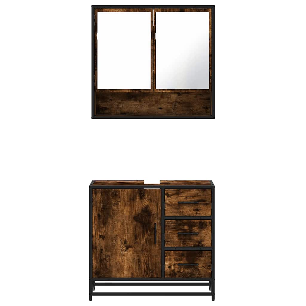 2-delige Badkamermeubelset bewerkt hout gerookt eikenkleurig is nu te koop bij PeponiXL, paradijselijk wonen!