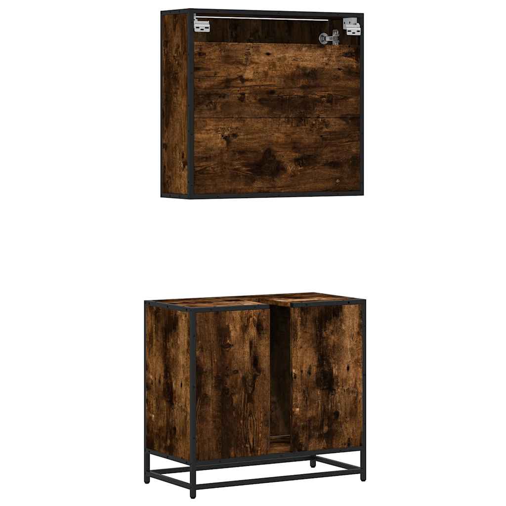2-delige Badkamermeubelset bewerkt hout gerookt eikenkleurig is nu te koop bij PeponiXL, paradijselijk wonen!