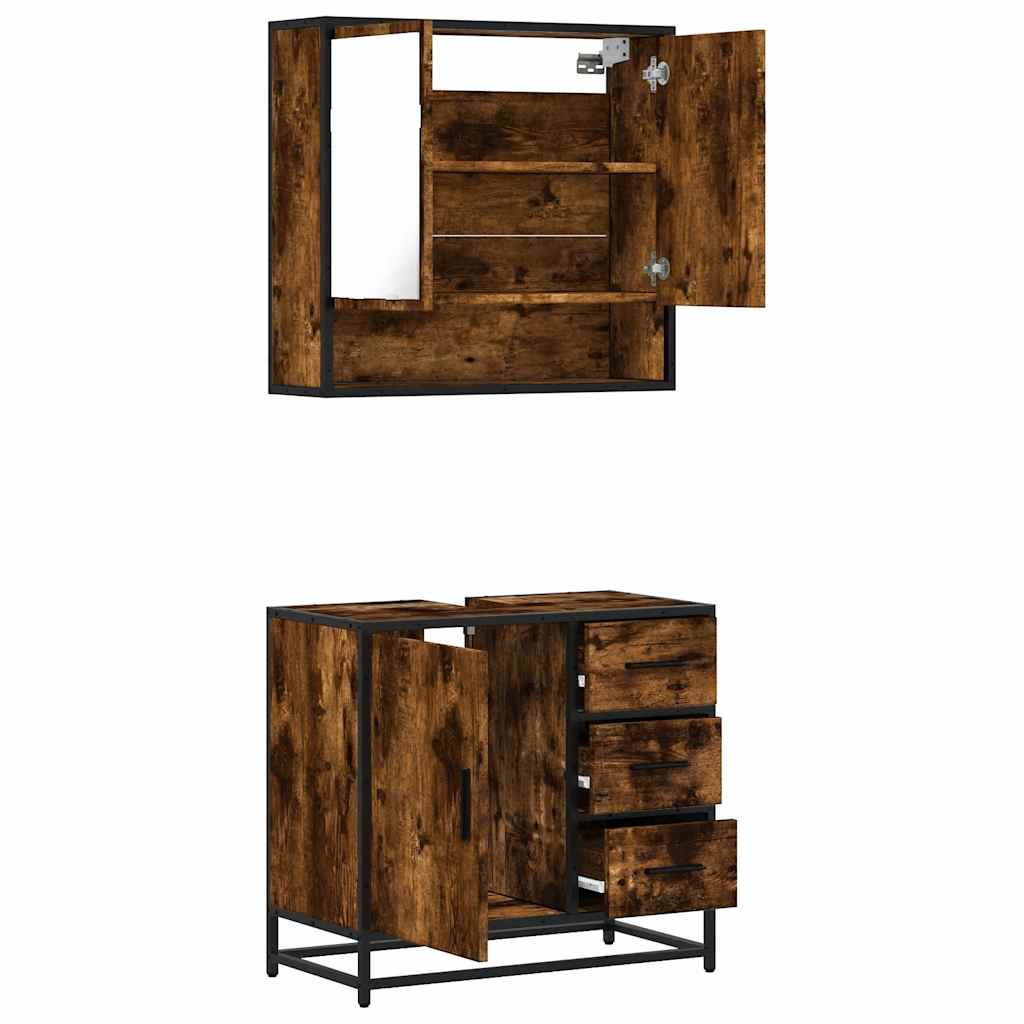 2-delige Badkamermeubelset bewerkt hout gerookt eikenkleurig is nu te koop bij PeponiXL, paradijselijk wonen!