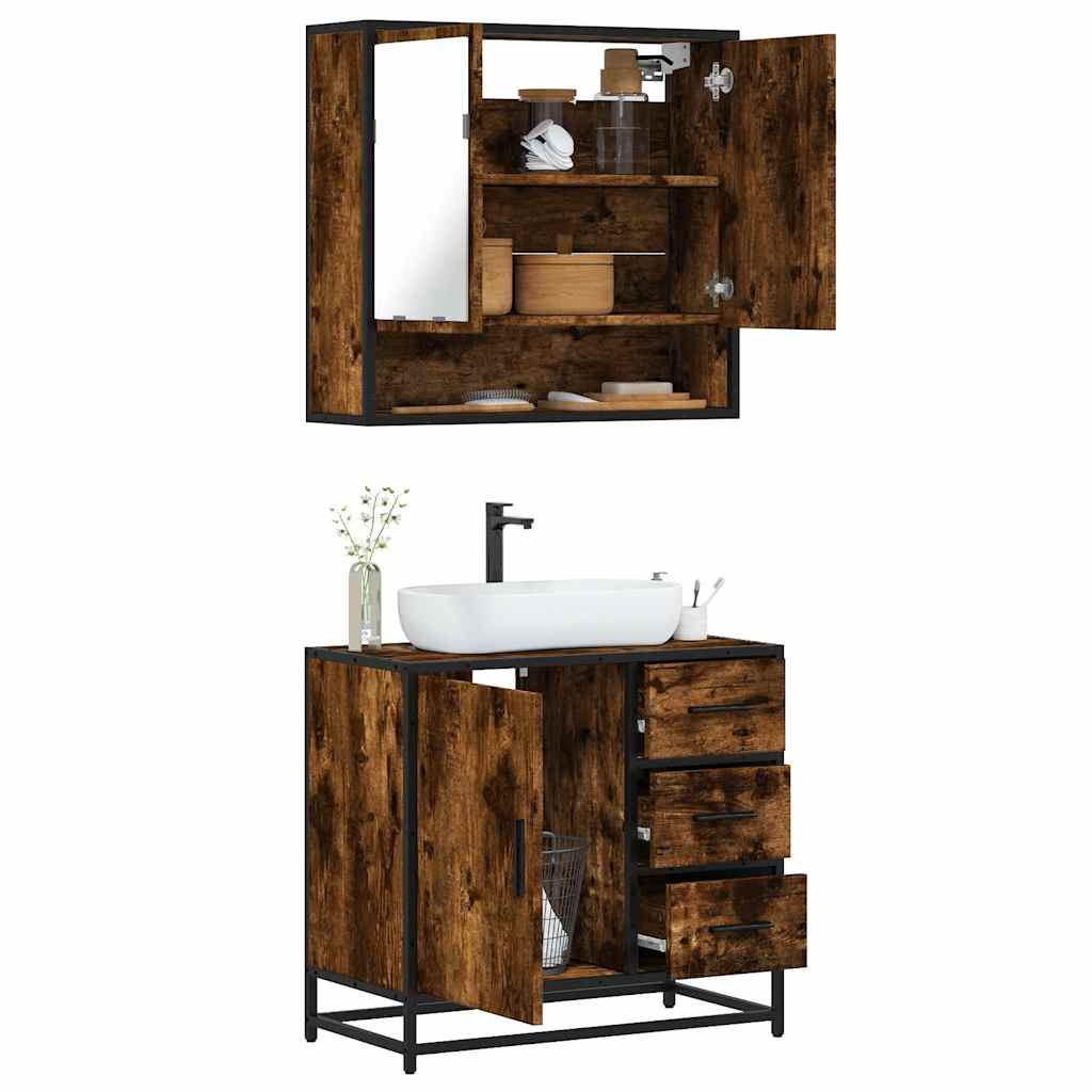 2-delige Badkamermeubelset bewerkt hout gerookt eikenkleurig is nu te koop bij PeponiXL, paradijselijk wonen!