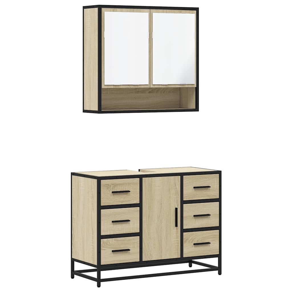 2-delige Badkamermeubelset bewerkt hout sonoma eikenkleurig is nu te koop bij PeponiXL, paradijselijk wonen!