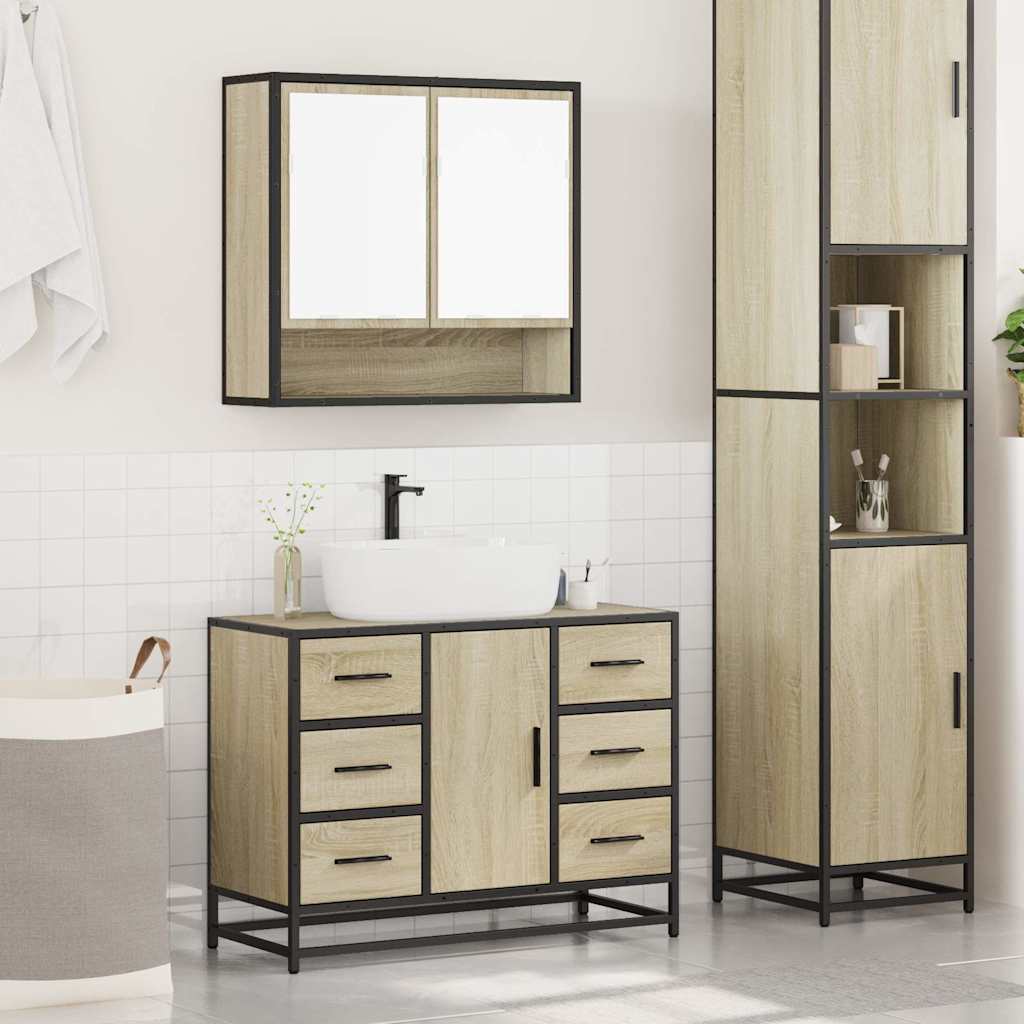 2-delige Badkamermeubelset bewerkt hout sonoma eikenkleurig is nu te koop bij PeponiXL, paradijselijk wonen!