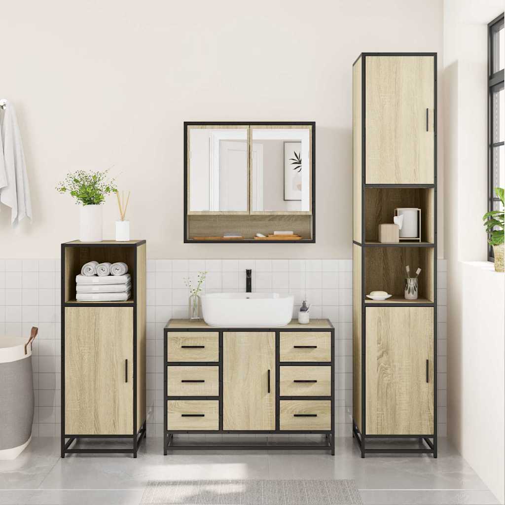 2-delige Badkamermeubelset bewerkt hout sonoma eikenkleurig is nu te koop bij PeponiXL, paradijselijk wonen!