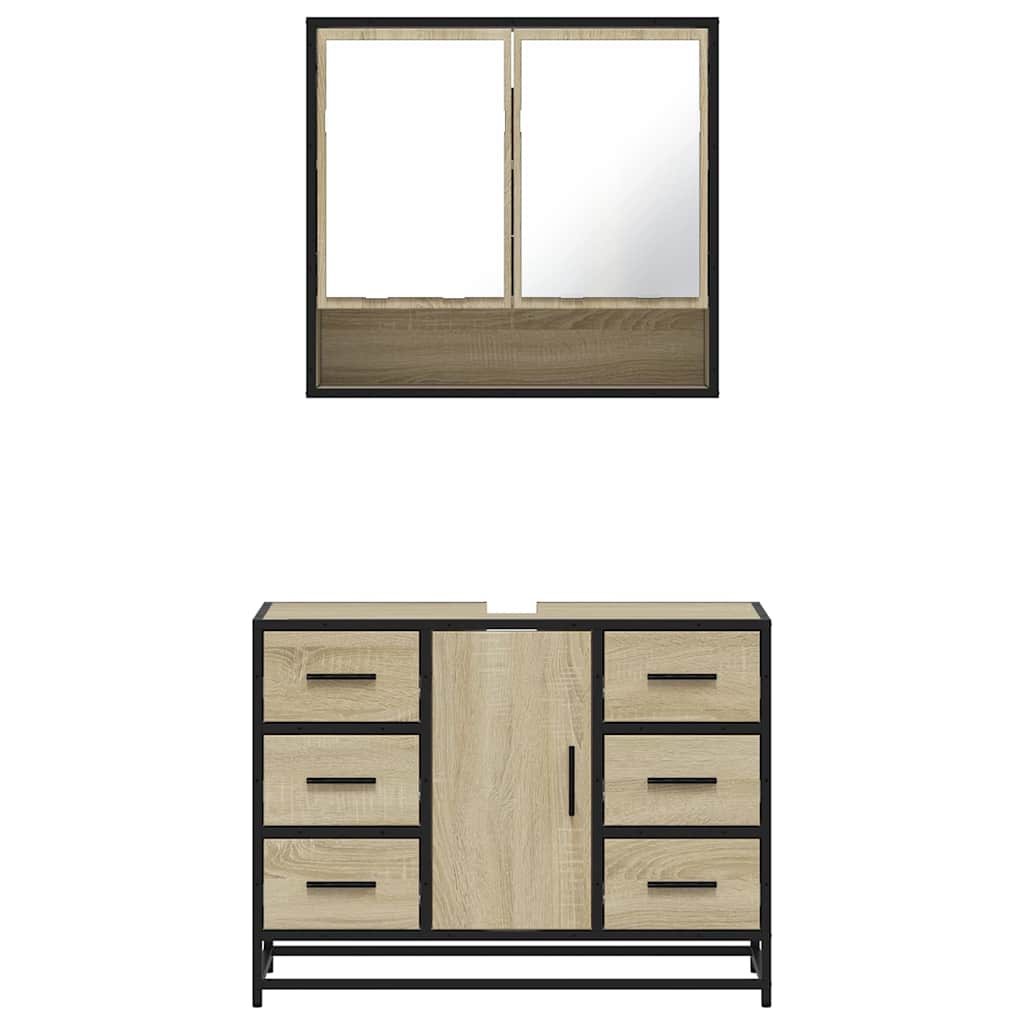 2-delige Badkamermeubelset bewerkt hout sonoma eikenkleurig is nu te koop bij PeponiXL, paradijselijk wonen!