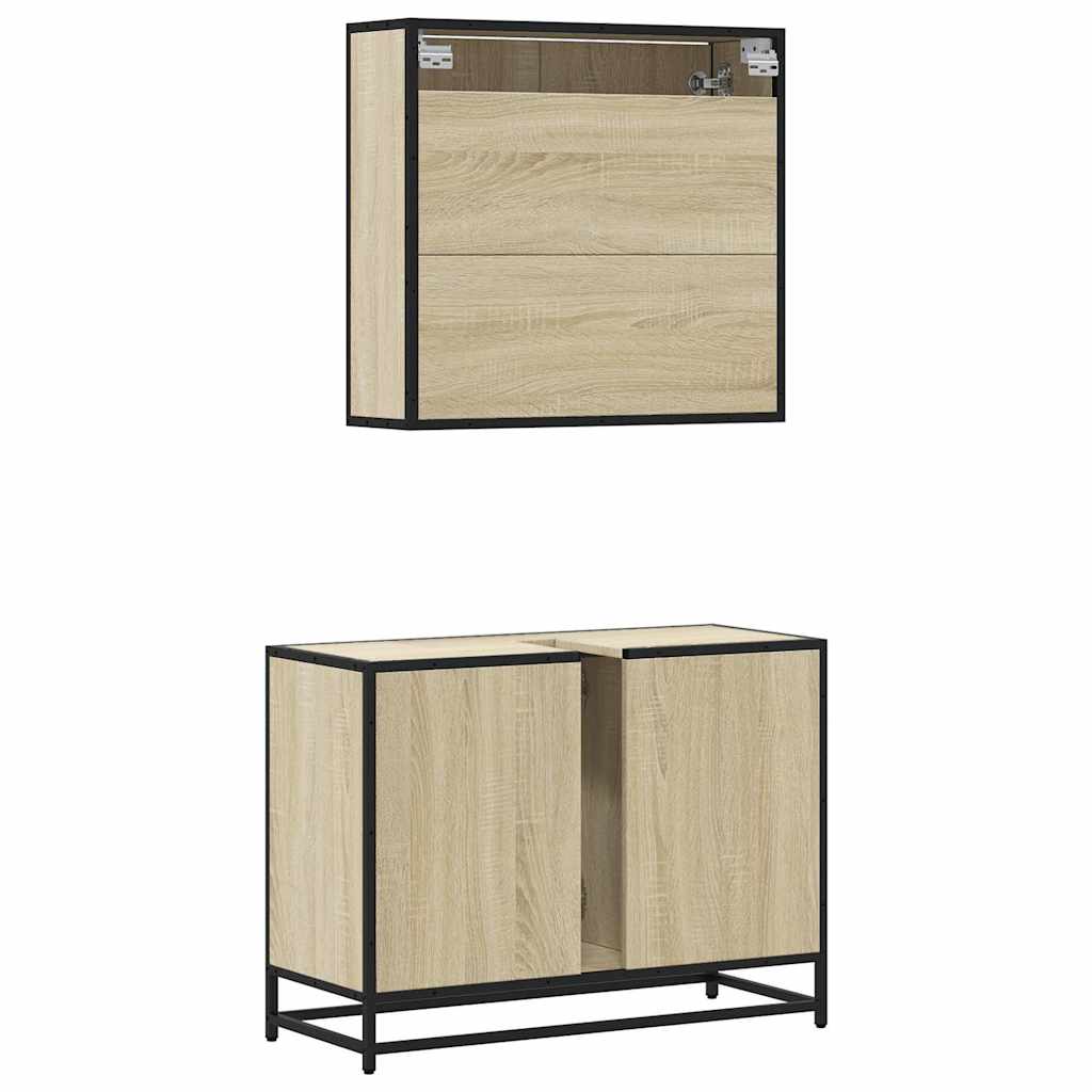 2-delige Badkamermeubelset bewerkt hout sonoma eikenkleurig is nu te koop bij PeponiXL, paradijselijk wonen!