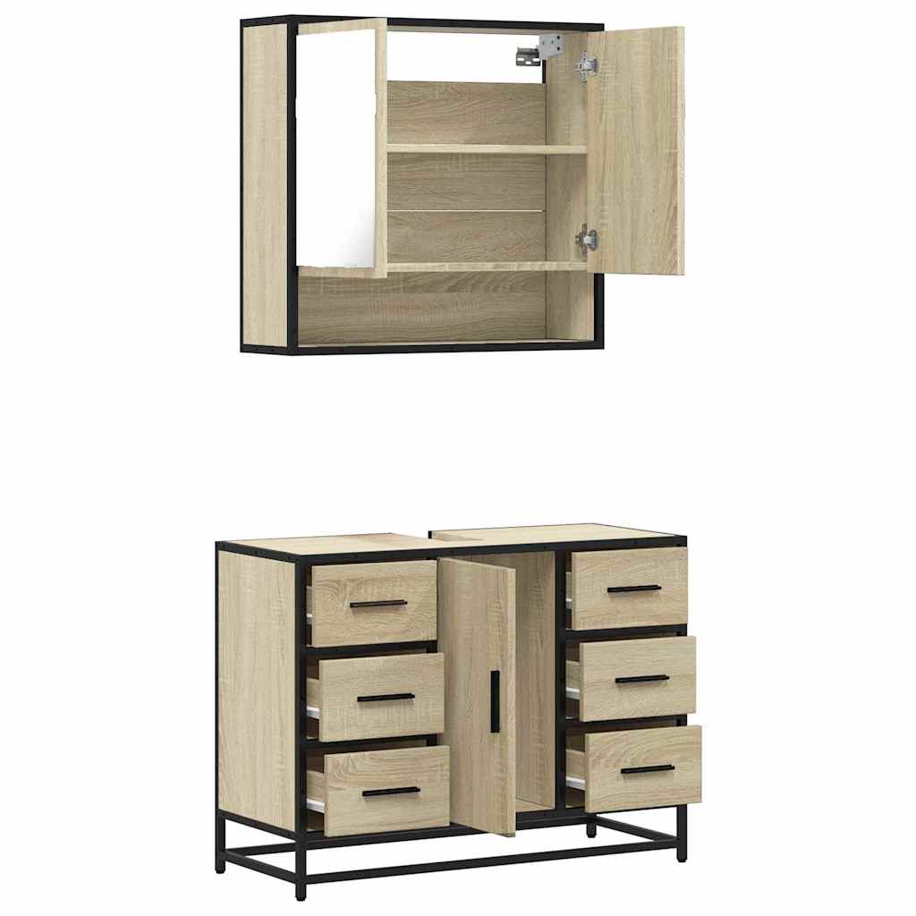 2-delige Badkamermeubelset bewerkt hout sonoma eikenkleurig is nu te koop bij PeponiXL, paradijselijk wonen!
