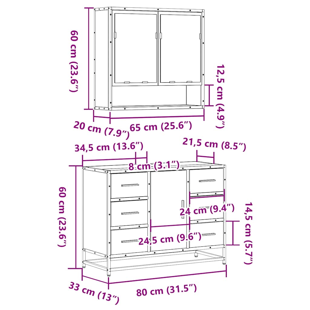 2-delige Badkamermeubelset bewerkt hout sonoma eikenkleurig is nu te koop bij PeponiXL, paradijselijk wonen!